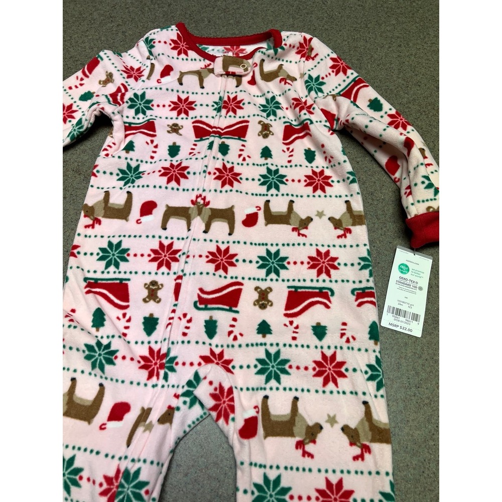Christmas Carter's fleece footie pajamas 24 months NWT‎ Pink/Red/Green - Picture 4 of 6